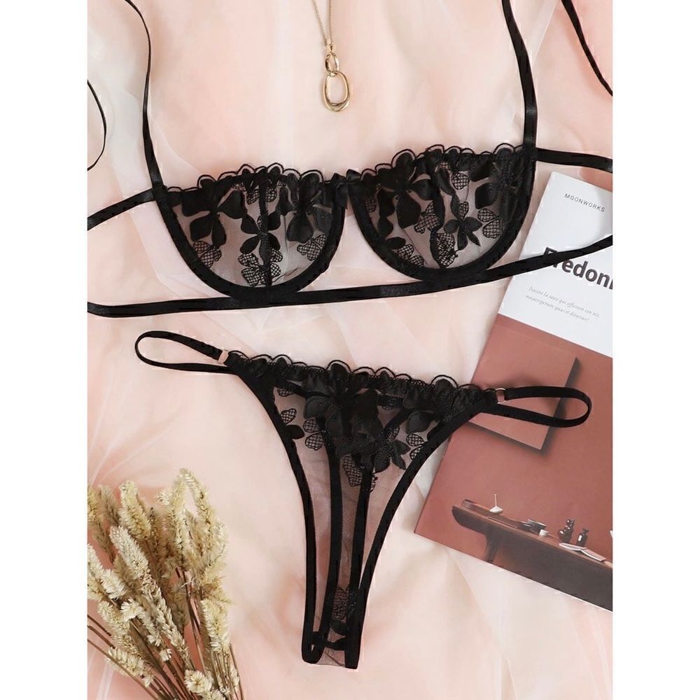 Sexy Sheer Floral Embroidered Lingerie Set